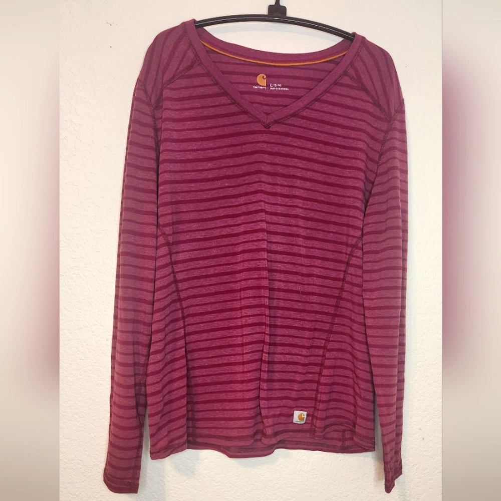 Crahartt Force Purple Striped‎ Long Sleeved Top, Size L